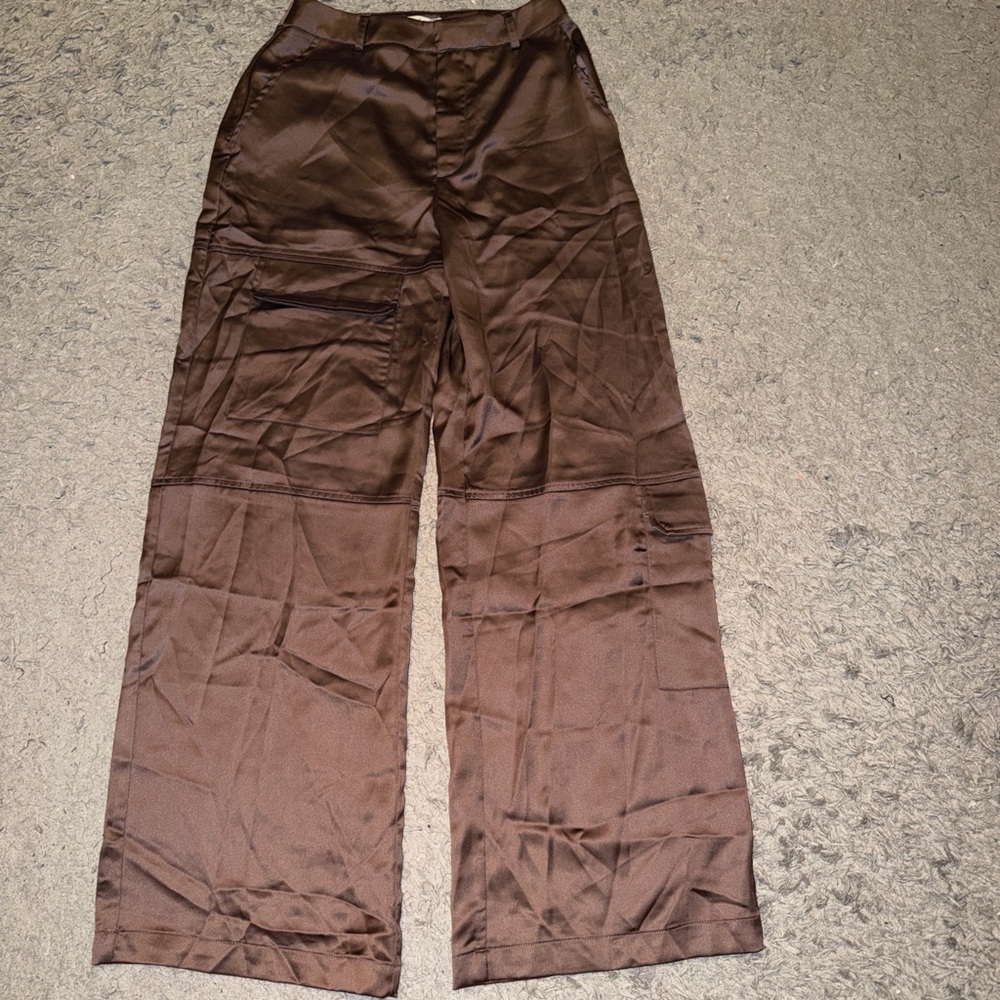 Women's Brown Wide-Leg Satin Pants